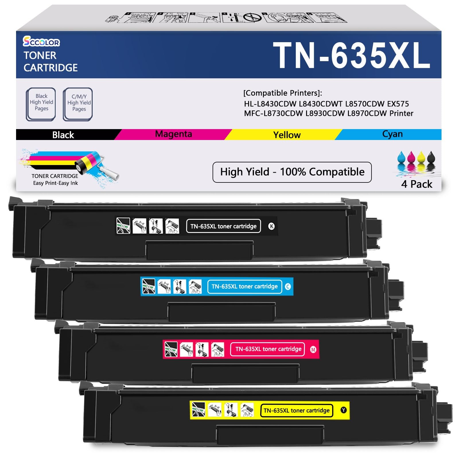 TN635XL TN635 Toner Cartridge High Yield TN635XLBK TN635XLC TN635XLM TN635XLY