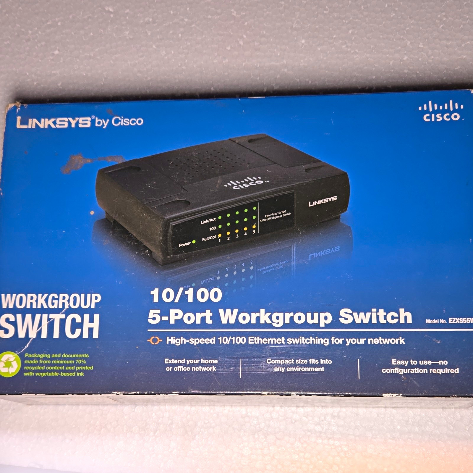 Linksys by Cisco EZXS55W 5-Port 10/100 Fast Ethernet Unmanaged Switch RJ-45
