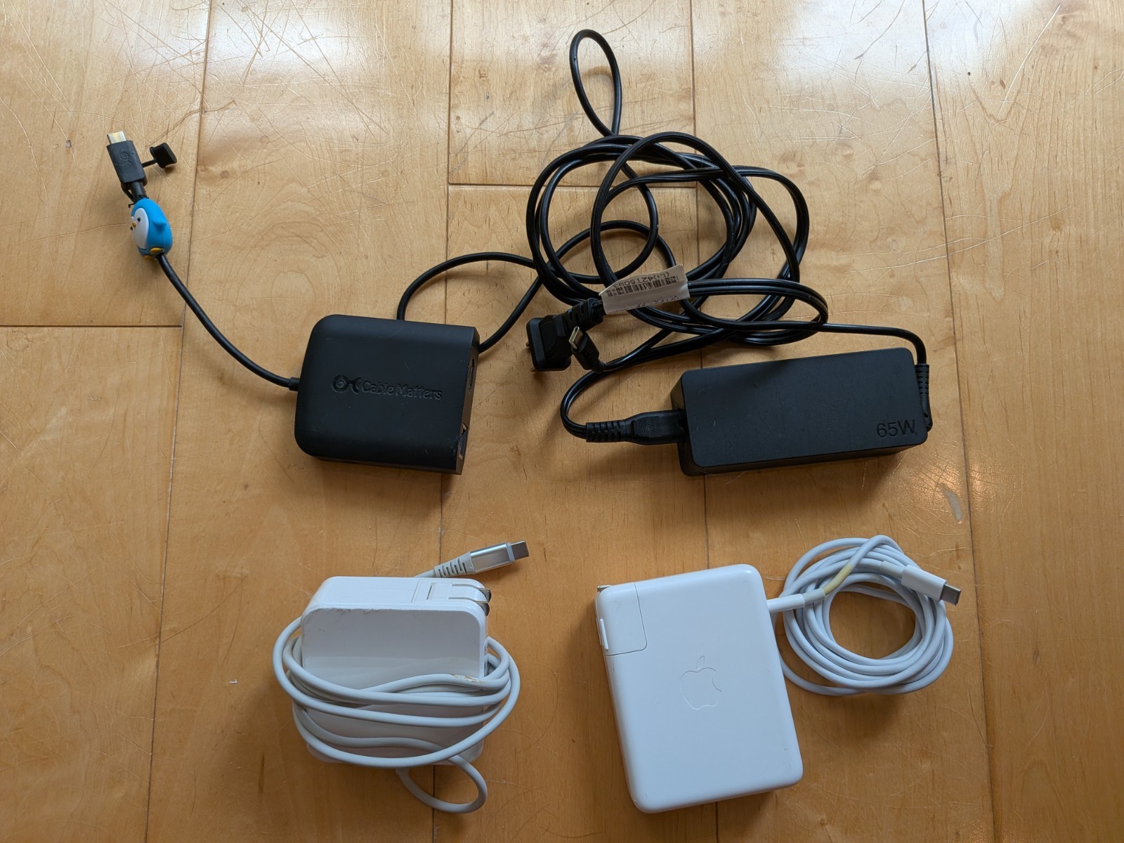 Lot of 3 Laptop Chargers Apple Lenovo 65W USB-C Cable Matters Hub Dock USB