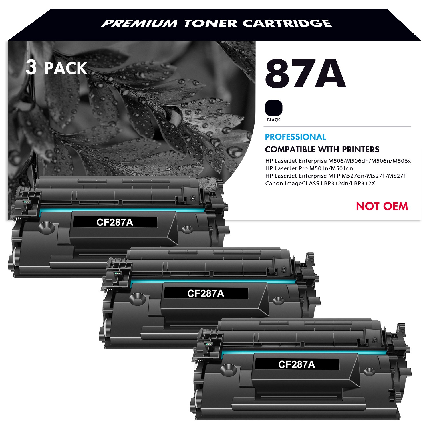 3 Pack CF287A 87A Toner Cartridge for HP LaserJet Pro M501 M501dn M501n MFP M527