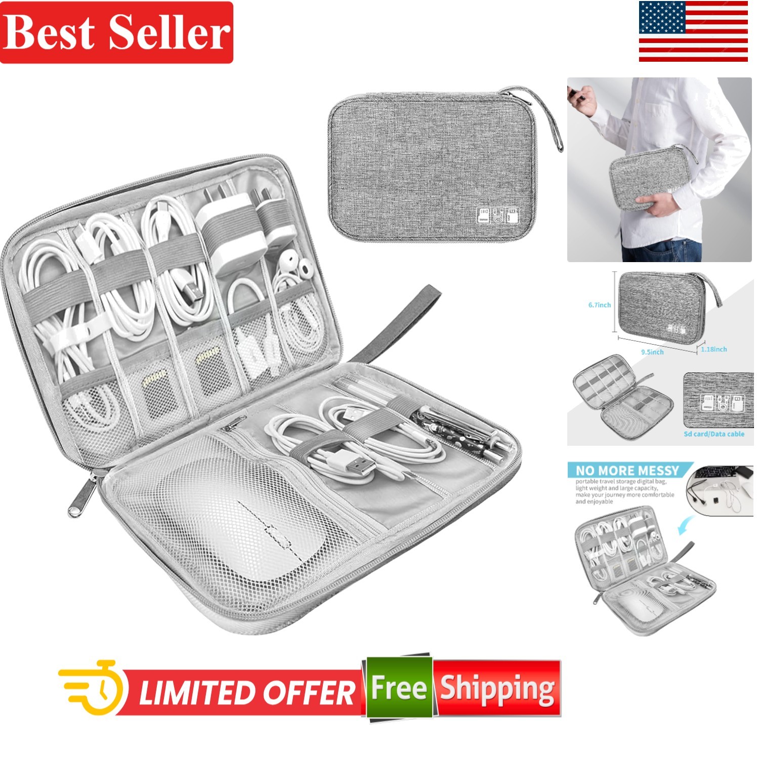 Electronic Organizer Case Travel Cable Bag Waterproof Lightweight 1 Pack