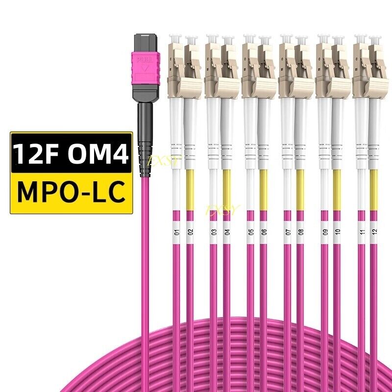 1-20M MPO Female to 6*LC Duplex 12 Core OM4 Breakout Fan Fiber Optic Patch Cord
