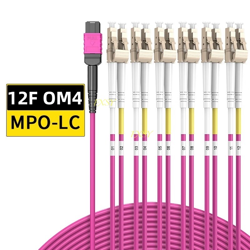 1-20M MPO Female to 6*LC Duplex 12 core OM4 Breakout Fan Optical Fiber Jumper
