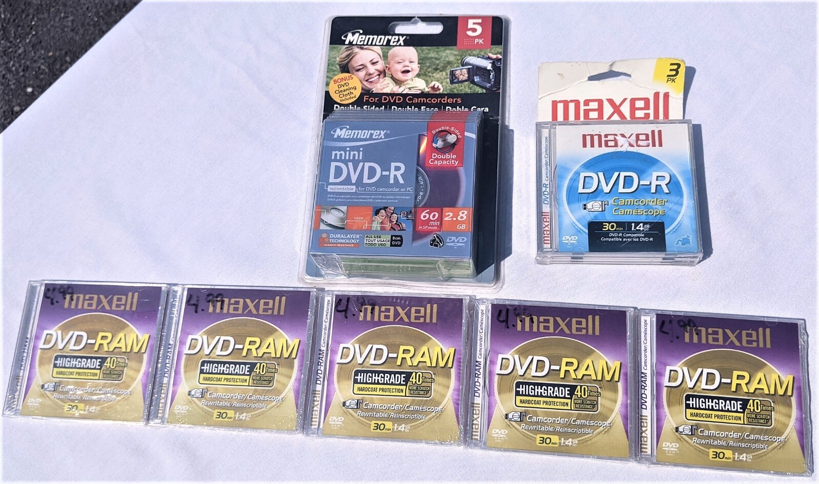 New Lot of 13 DVD's 8 X Maxell, 5 X Memorex, DVD-R and DVD-RAM