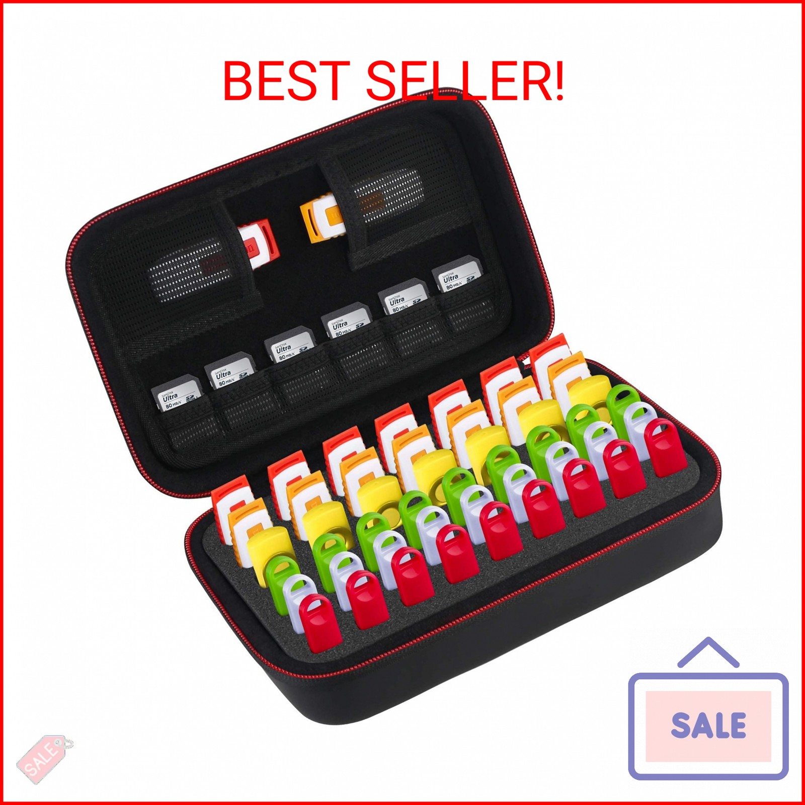 BOVKE Flash Drive Case SD Card Holder 48 Slots USB Storage Case Thumb Drive Memo