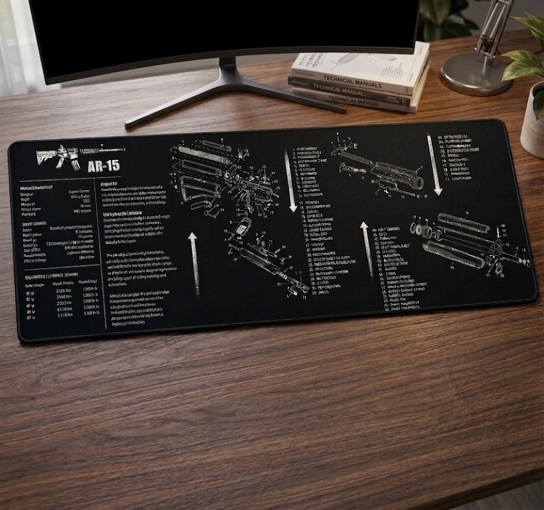Large Gaming Mouse Pad , AR-15 Desk Mat 12x36 – XL Gun Parts Diagram, Non-Slip