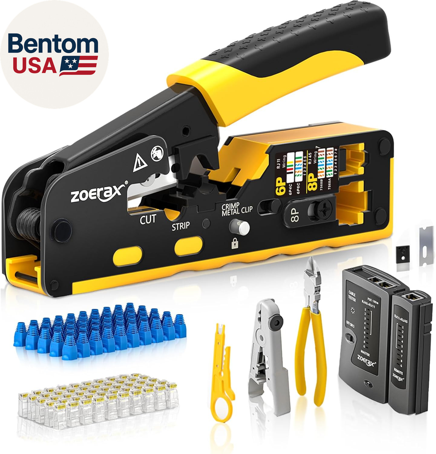 Cat7 RJ45 Crimping Tool, Cat 7 Cat6 Cat5 Pass through Ethernet Crimping Tool Kit