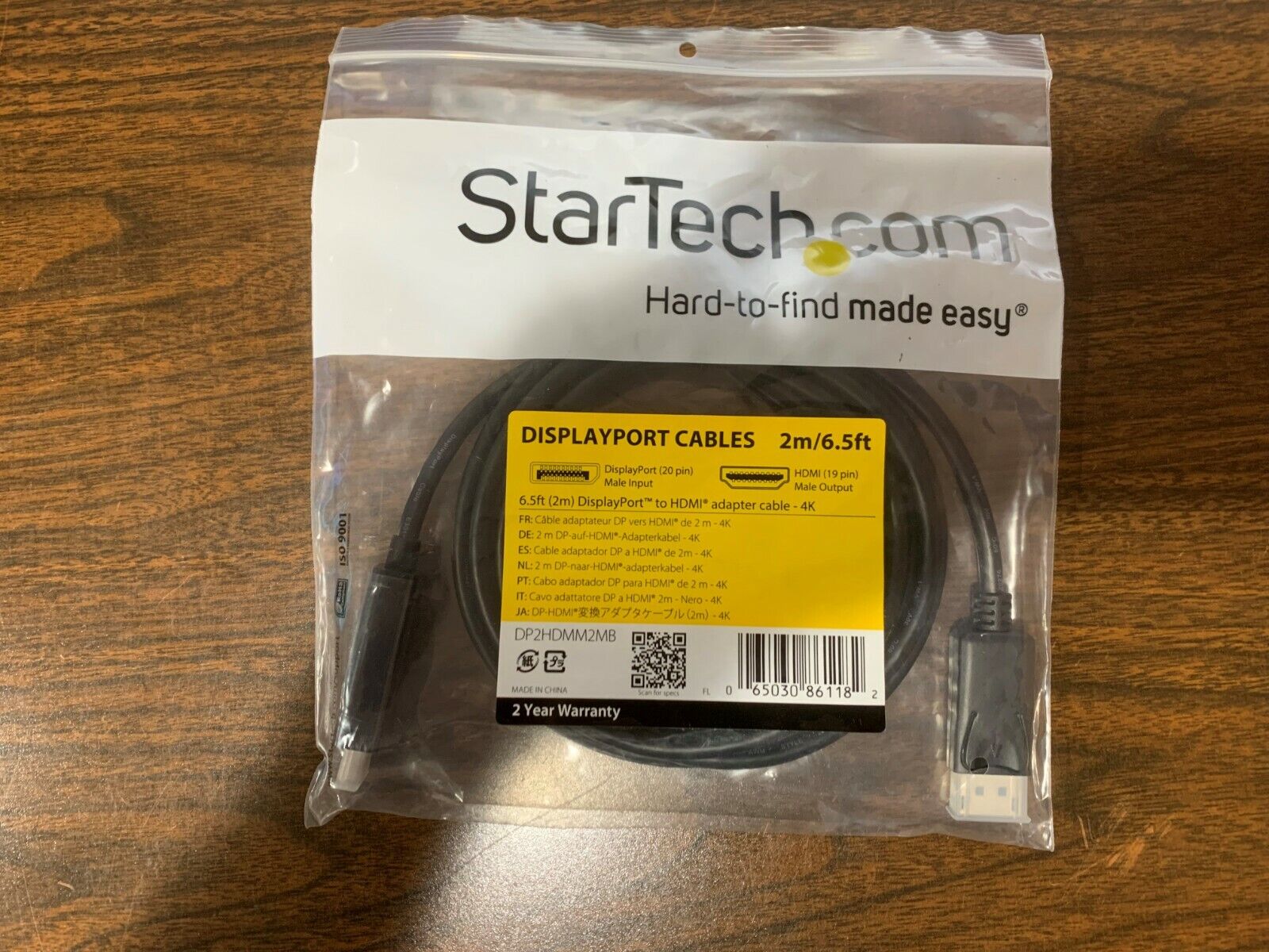 StarTech DisplayPort to HDMI Cable – 6.5 ft / 2m - 4K 30Hz (DP2HDMM2MB) – Black