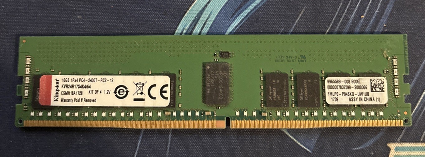 KINGSTON 16Gb 1Rx4 PC4-2400T-RC2-12 KVR24R17S4K4/64