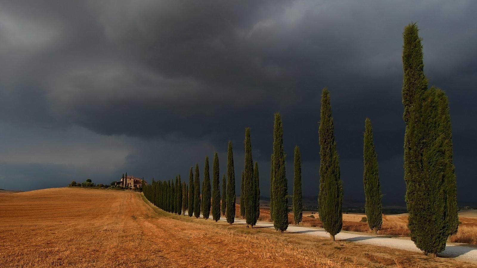Landscape clouds storm italy trees road field house Custom Gaming Mat Desk