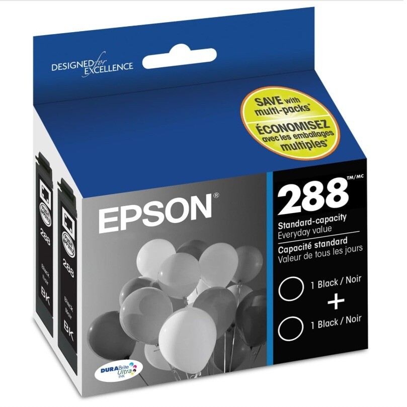 (2 BOXES) EPSON 288 DURABrite Ultra Ink Standard Capacity Black Dual Pack
