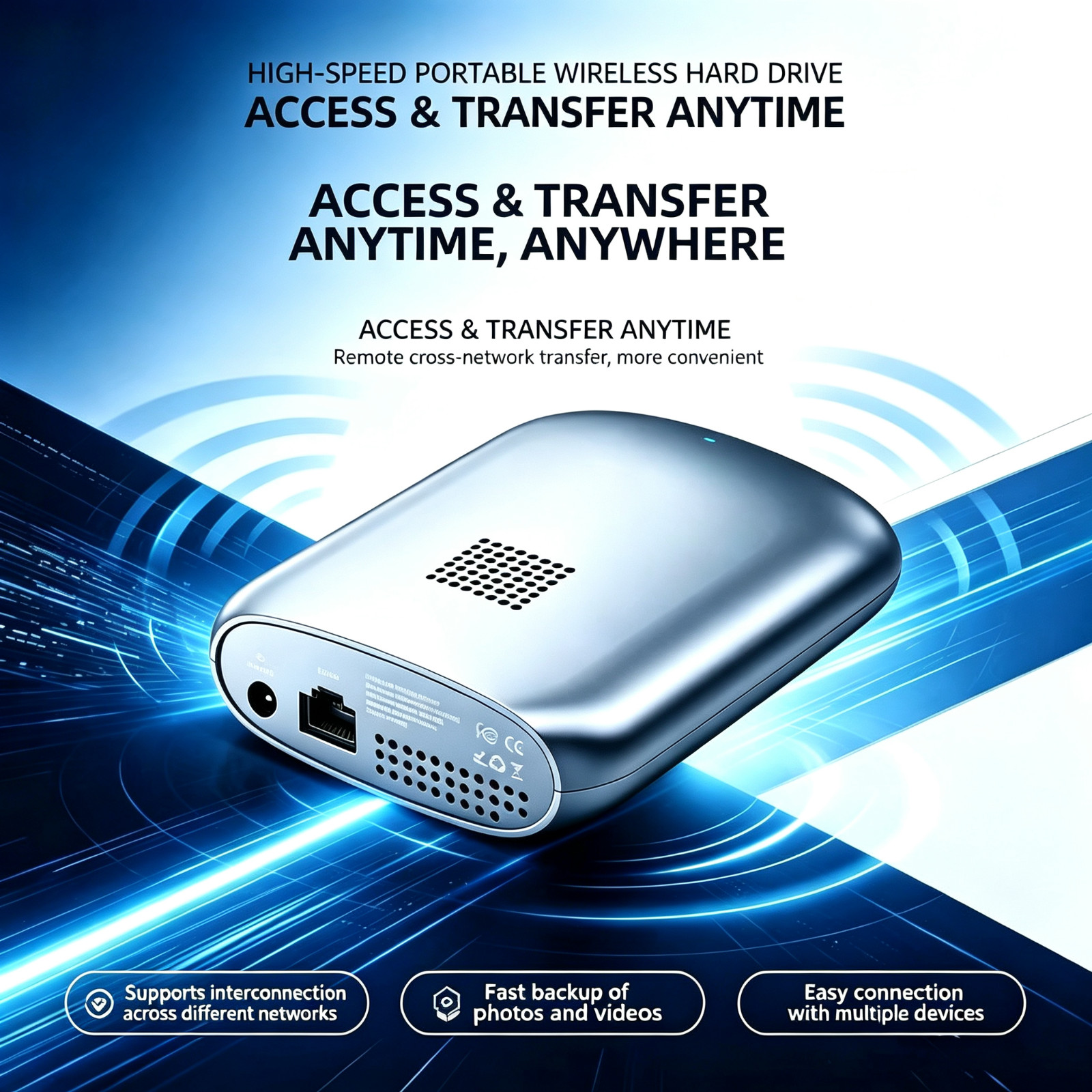 2TB Portable WiFi NAS Wireless Hard Drive Remote Access 4K Streaming for Phone