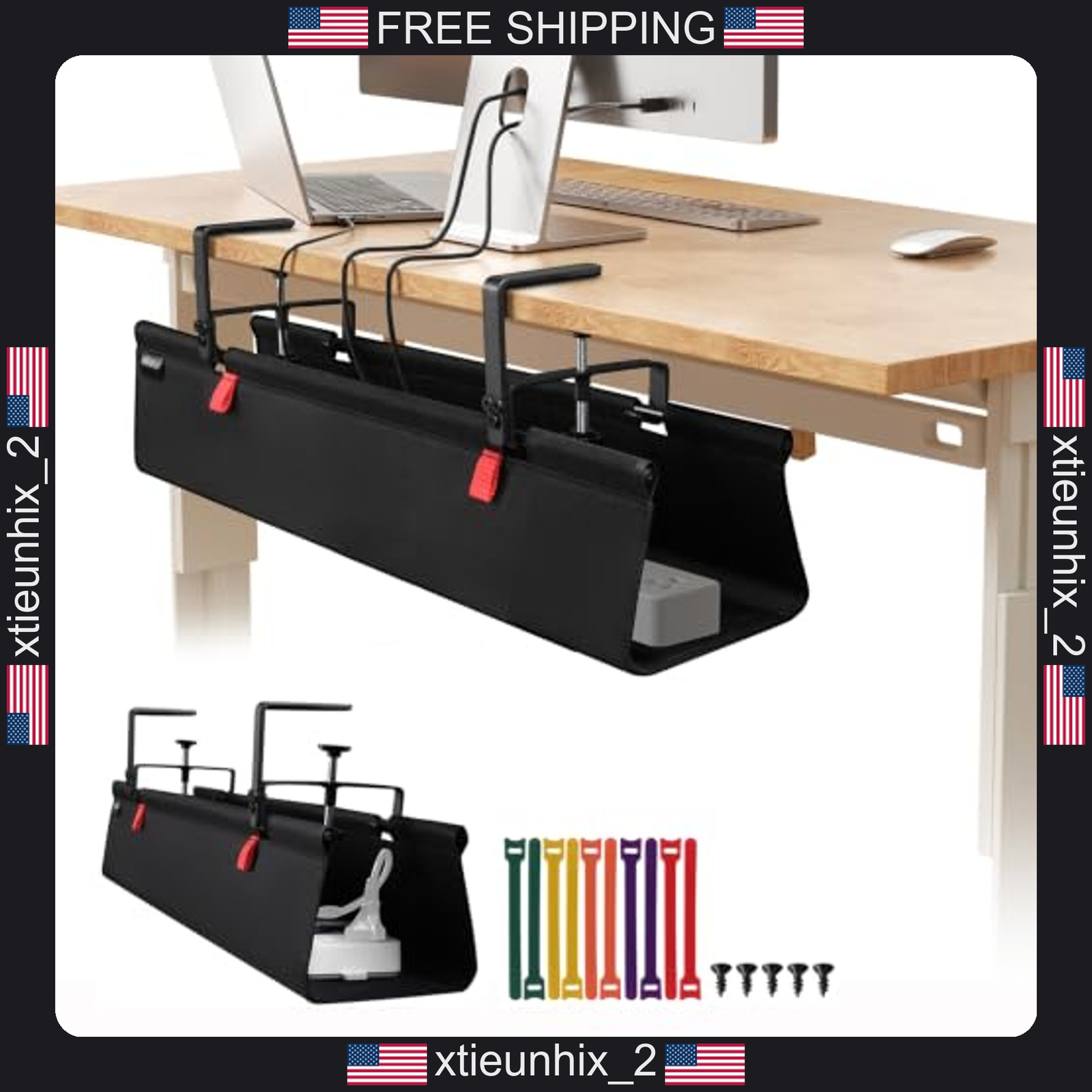 28 Inch Under Desk Cable Management Tray Black No Drill Mounting