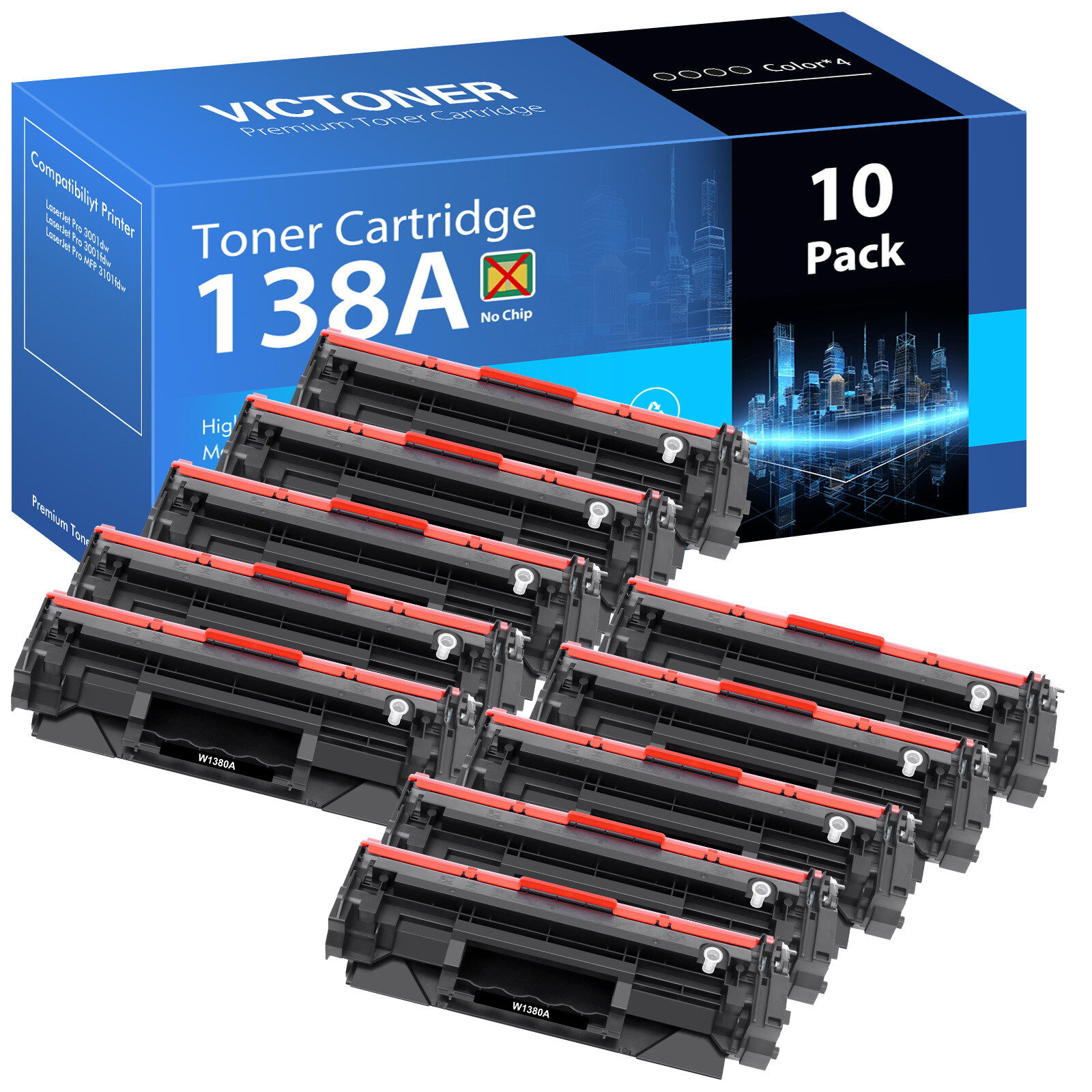 10x W1380A 138A No Chip Toner Compatible With HP LaserJet Pro 3001fdw 3101fdw