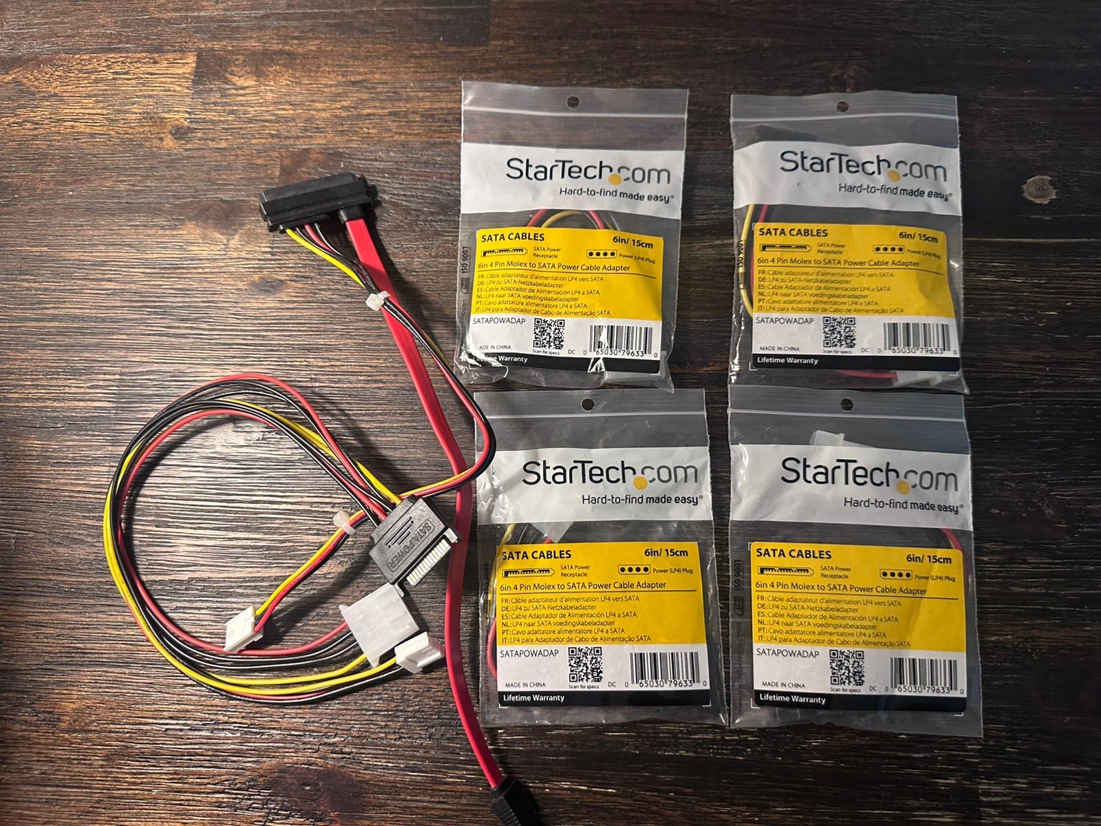 6 SATA Power Cable 4 in pack - StarTech.com / NEW /  6 in. 4 Pin Molex to SATA