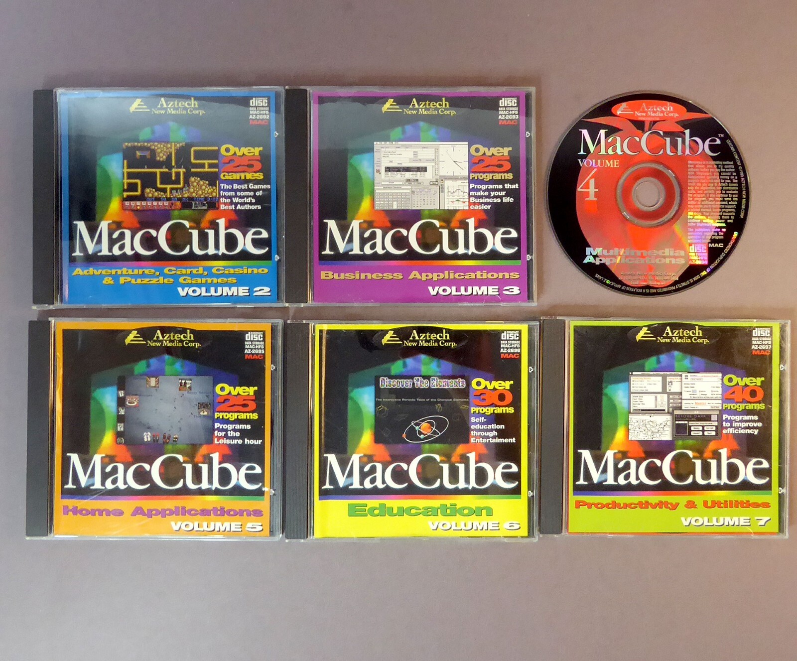 MacCube CD Roms Vol. #2 3 4 5 6 7 Mac Aztech Media, Lot of 6 Vintage CD's 1995