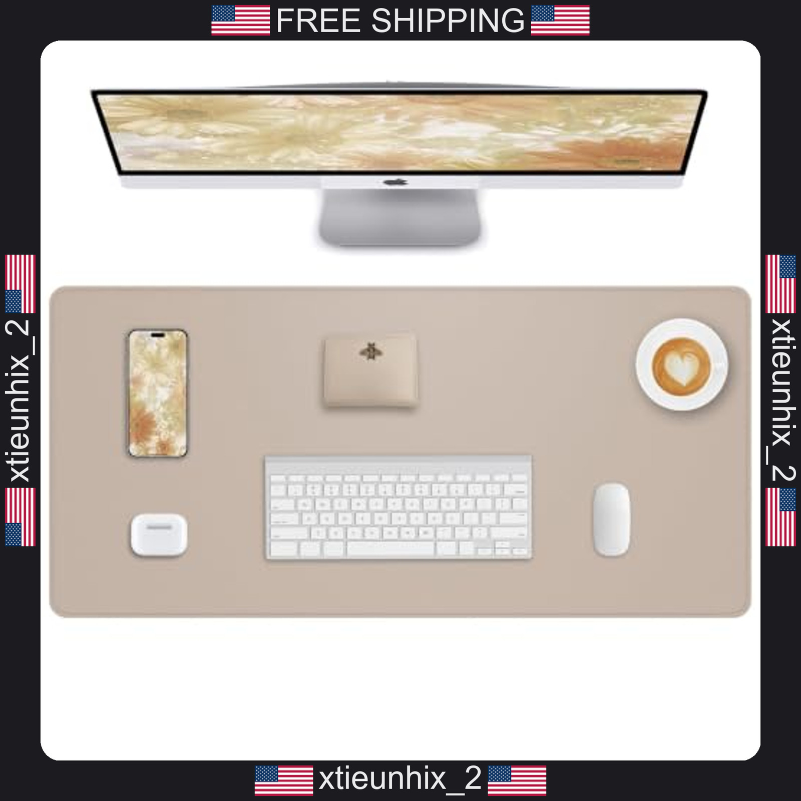 Leather Desk Mat 31.5 x 15.7 inches Beige Office Desk Protector