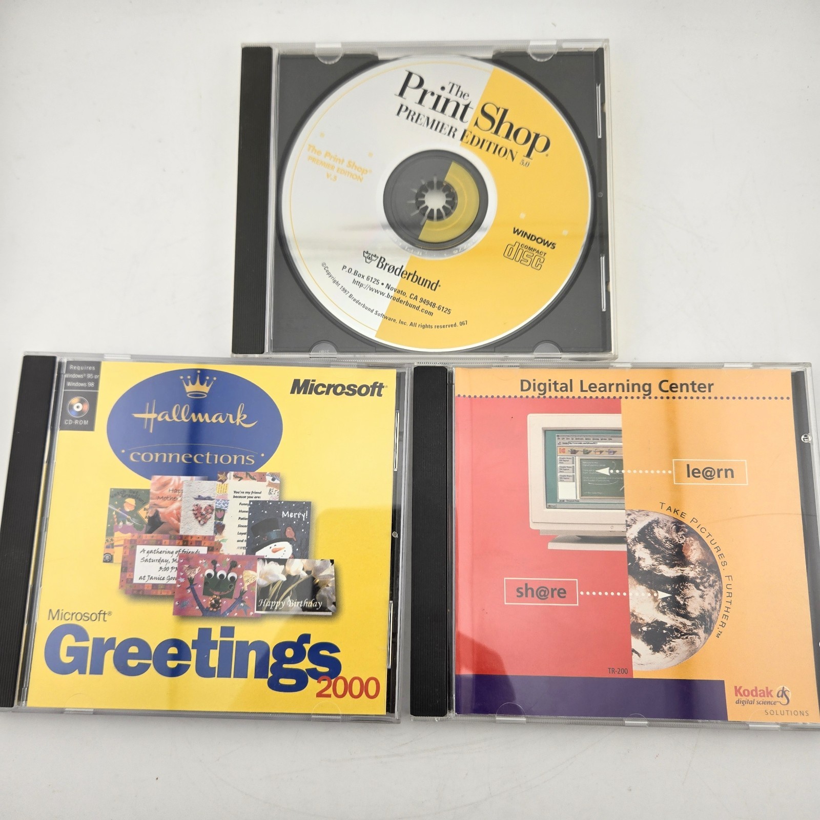 Pc CD-ROM Broderbund Print Shop Microsoft Greetings 2000 Kodak Digital Lot