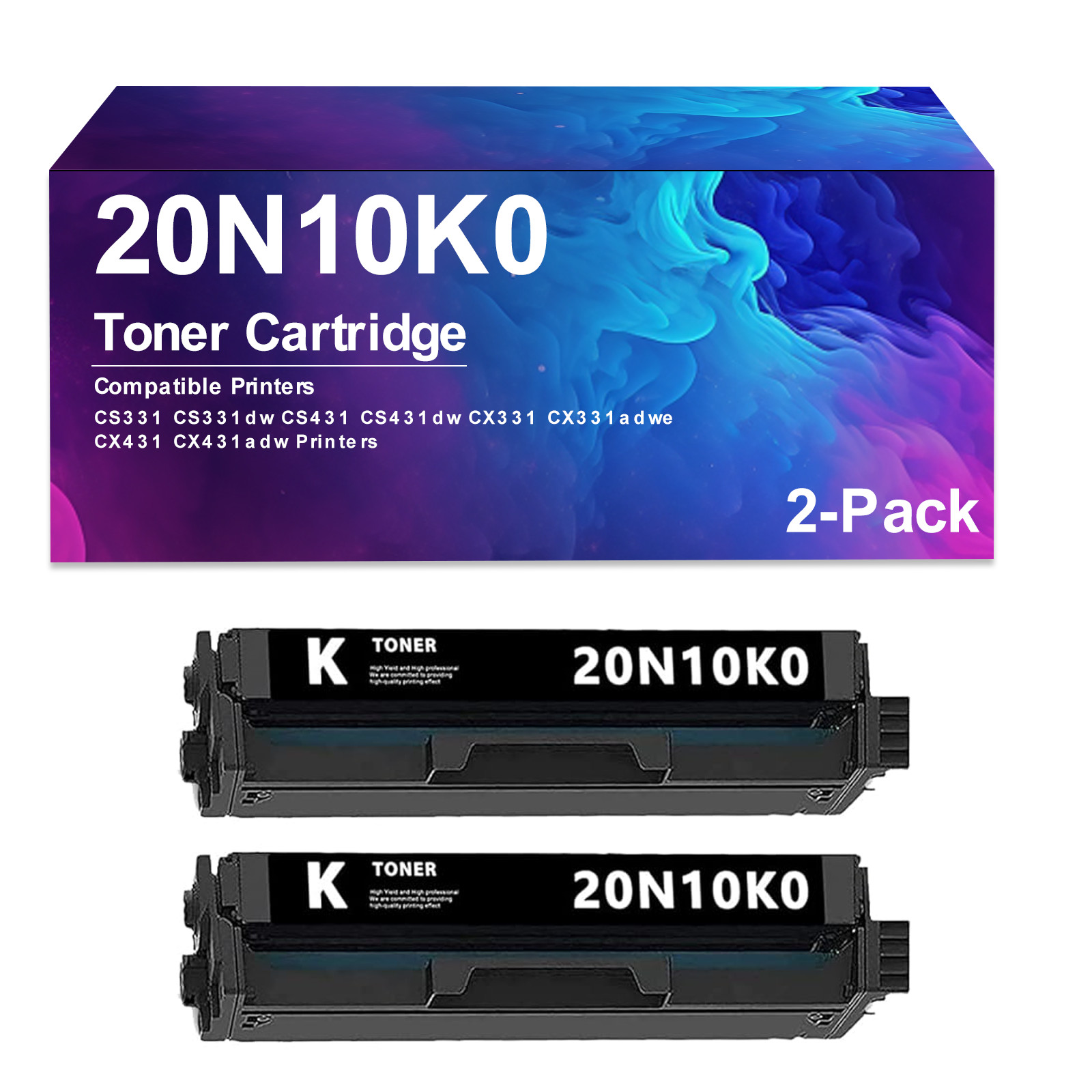 2 Pack 20N10K0 Black Toner Cartridge  Compatible for CS331 CS331dw CS431 CS431dw