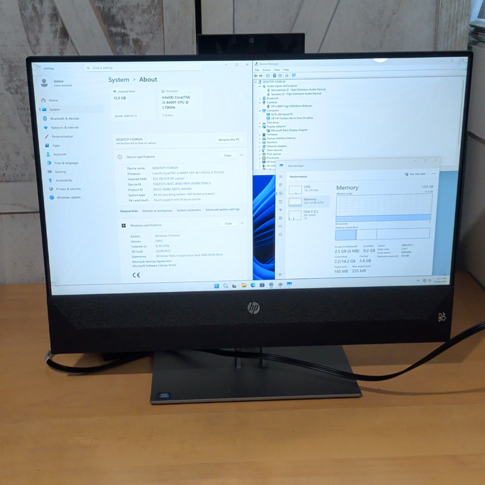 HP Pavilion 24 All-in-One i5-8400T 12GB RAM 932GB SSD Touch B&O Audio Win11