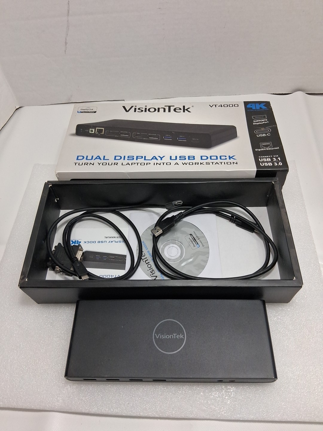 VisionTek VT4000 Dual Display 4K Docking Station 901005. No Power Cord. 