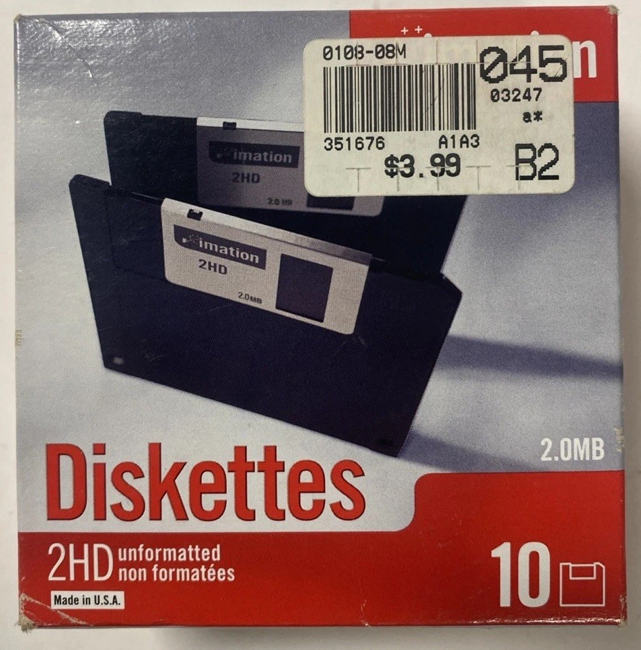 Imation High Density DS HD 3.5" Diskette - Box of 10 2.0 MB Sealed Box