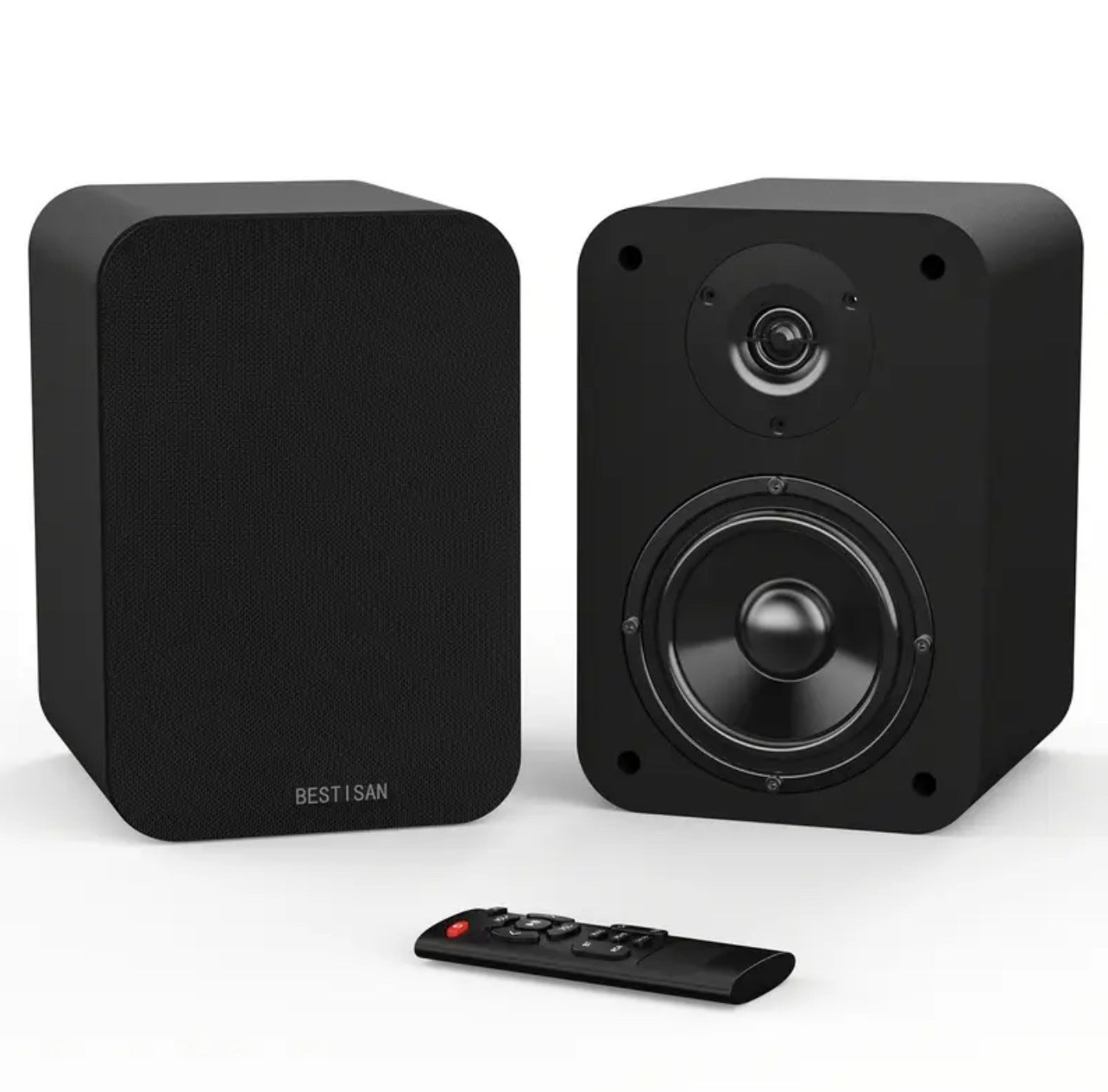 BESTISAN SR04 Passive Bookshelf Speakers w/4-Inch Woofer,Optical,BT 5.0,SubOut.