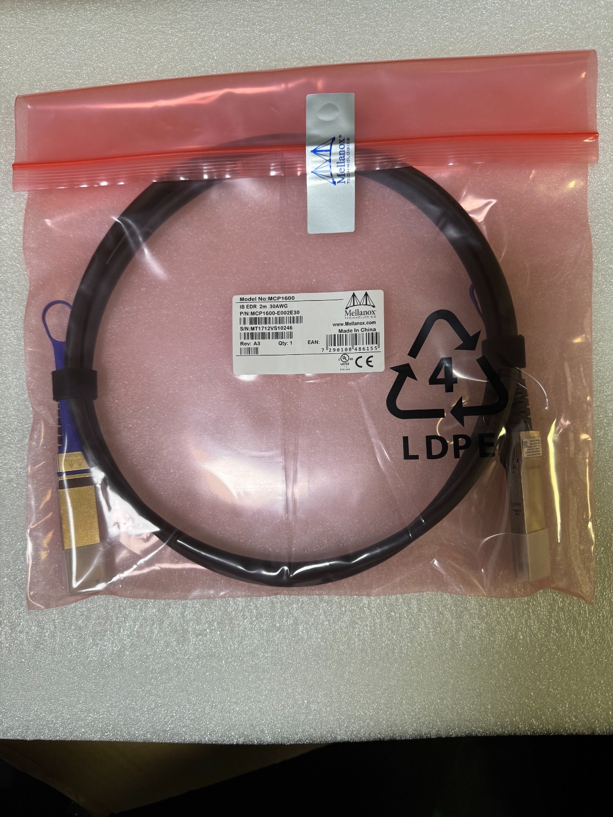 NEW 1pcs Mellanox MCP1600-E002E30 2m 100GB Ethernet Stacking Cable 2m 6.5ft
