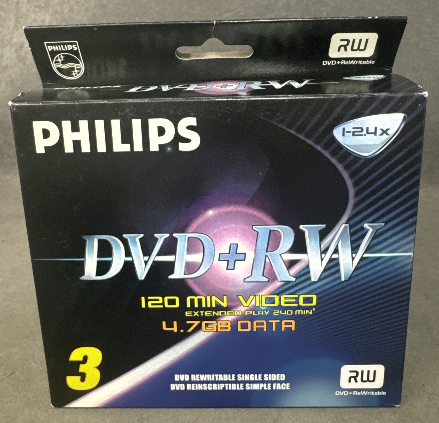 Philips DVD + RW 3 Pack, 4.7GB Data Sealed 3 Total Open Box