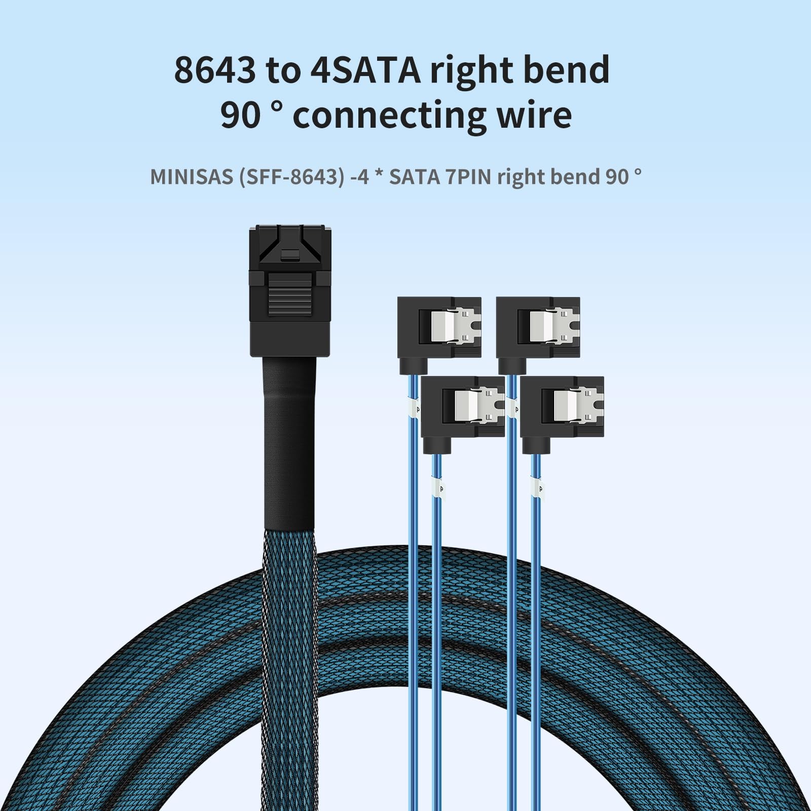 2 PCS 0.5M 1.64FT SFF8643 To 4X SATA 90Degree RightAngle Adapter Cable