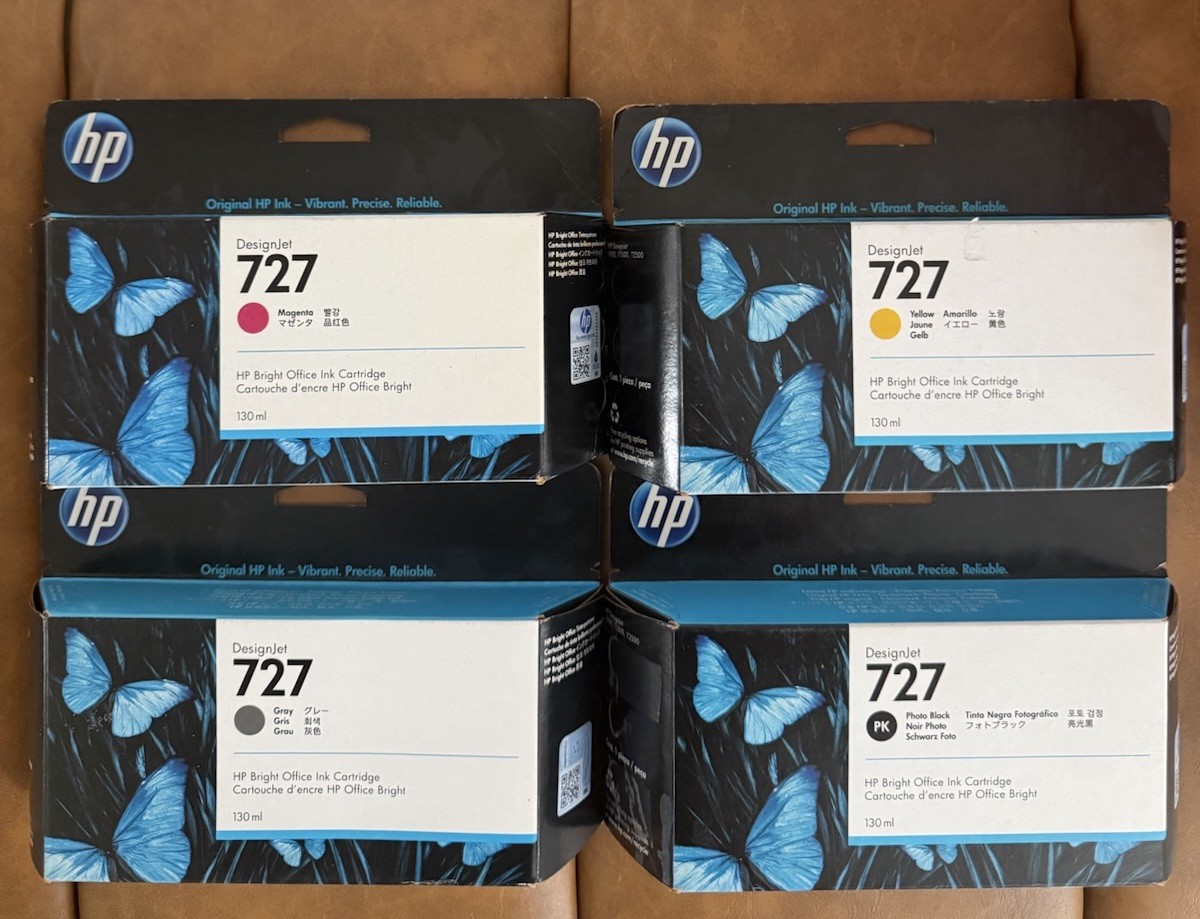 Lot of 4 Genuine OEM HP 727 DesignJet 130ml Ink Cartridges