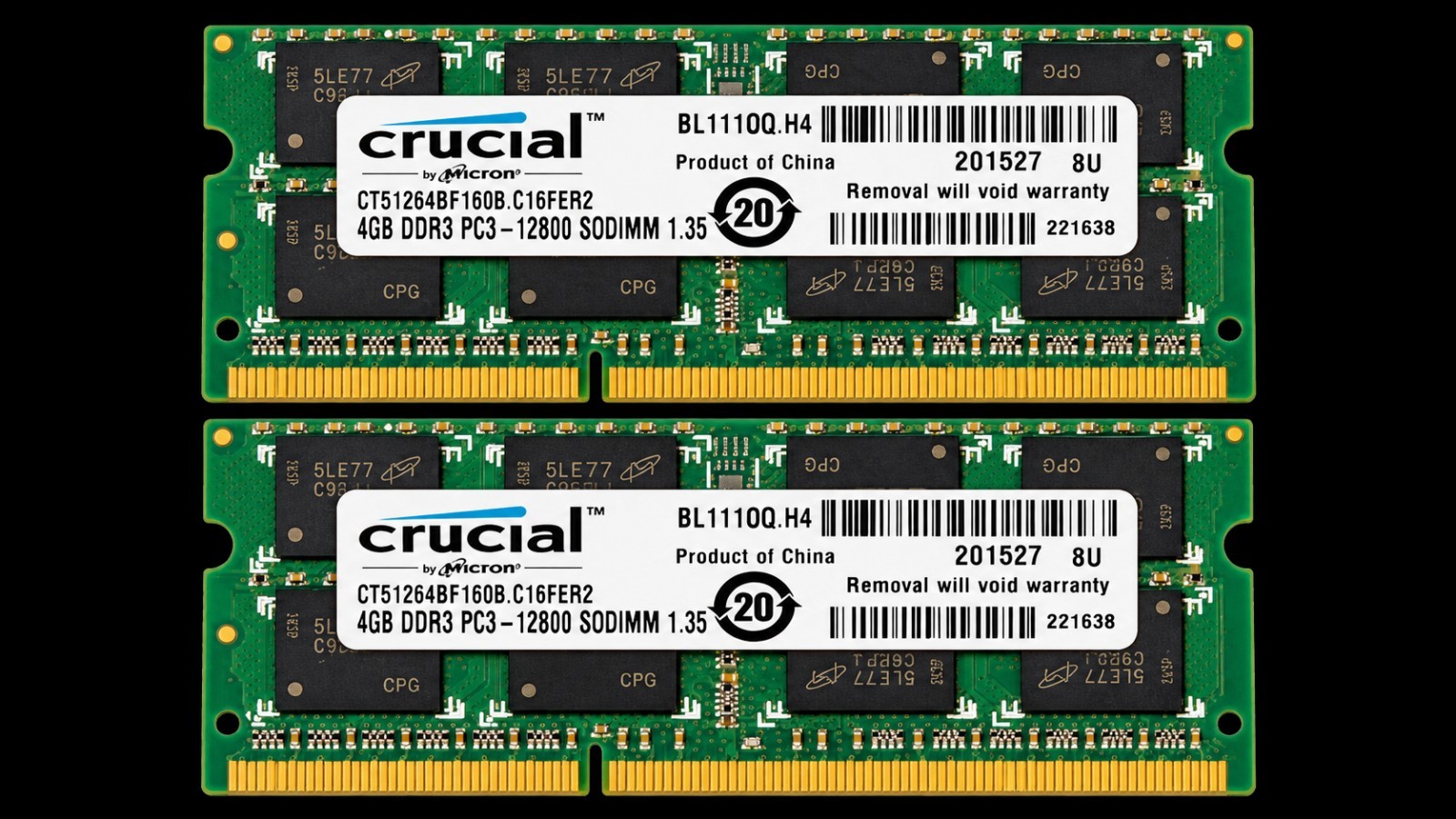 Crucial 8GB Kit 2 x 4GB DDR3 1600 MHz PC3-12800 DDR3L Laptop RAM Sodimm Memory