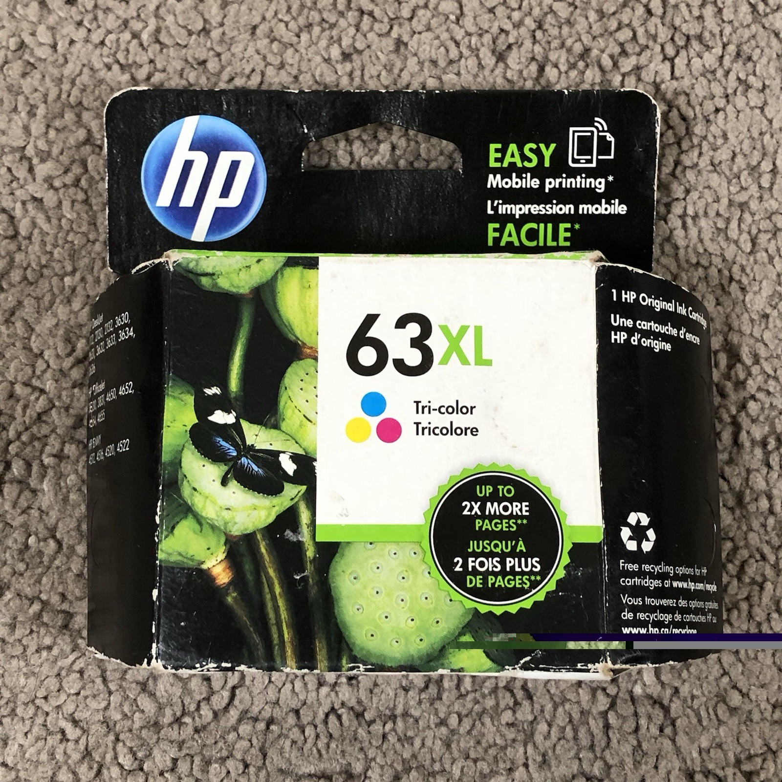 New Genuine HP 63XL Tri-color High Yield Ink Cartridge 07/2018