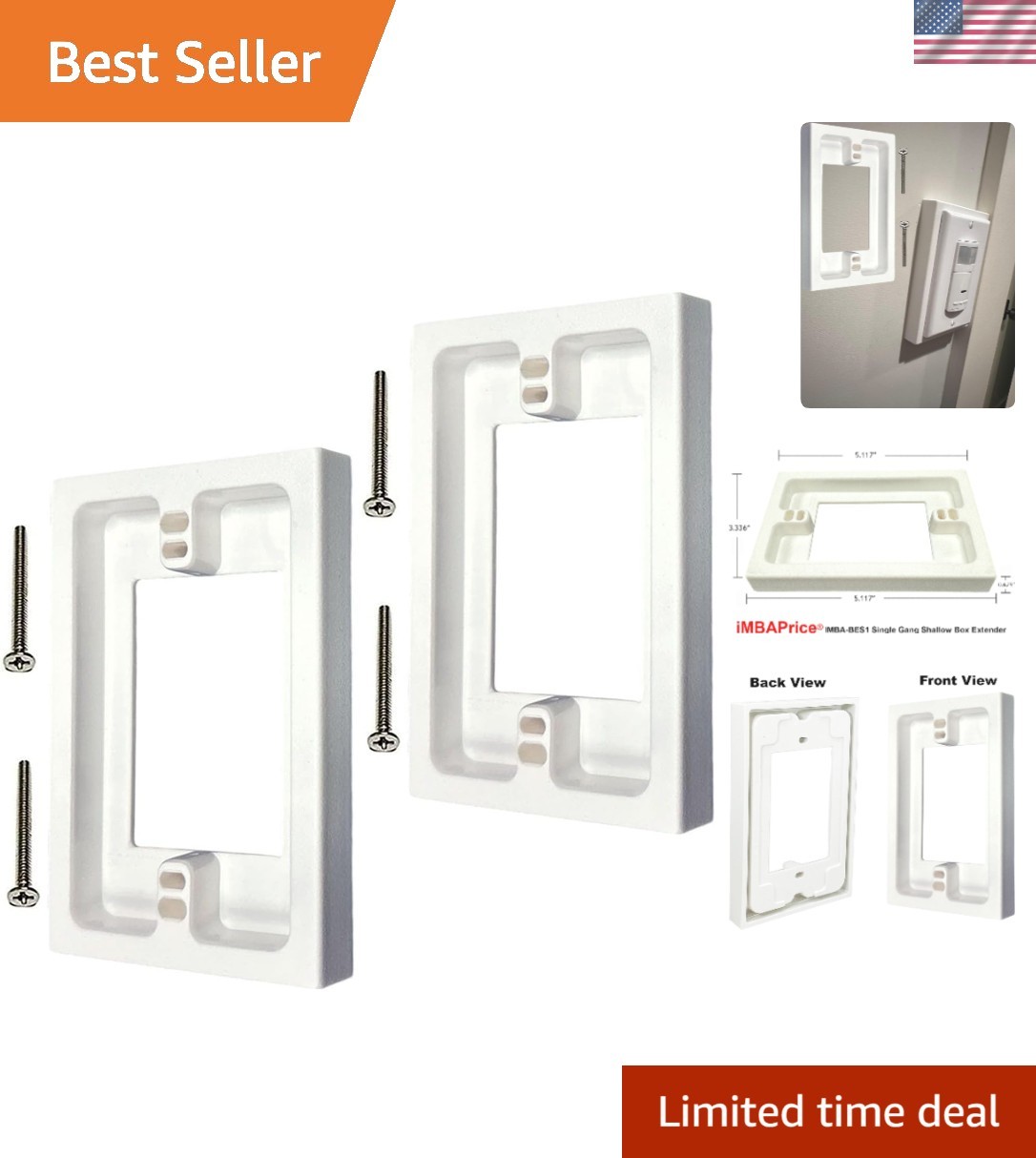 Practical 2-Pack Non-Metallic Shallow Box Extender: Quick Install, White Finish