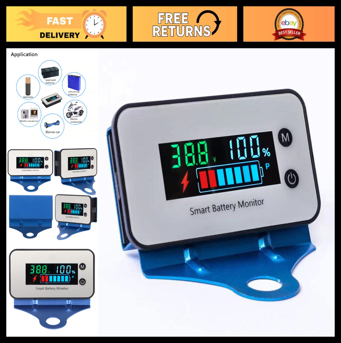Waterproof Battery Monitor 7-100V for Car, Motorcycle, Golf Cart - Digital Displ