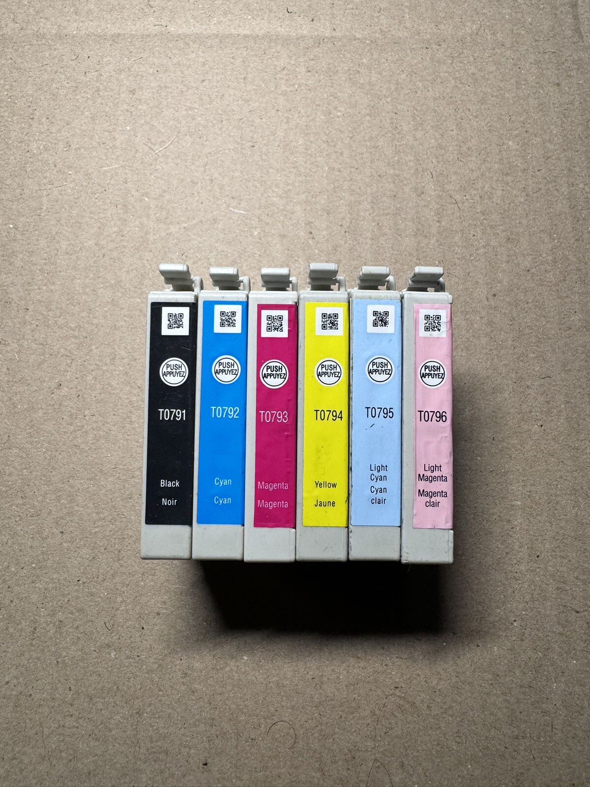 Set of 6 Epson 79 inks. No bags, nozzle seals and air vents are intact.
