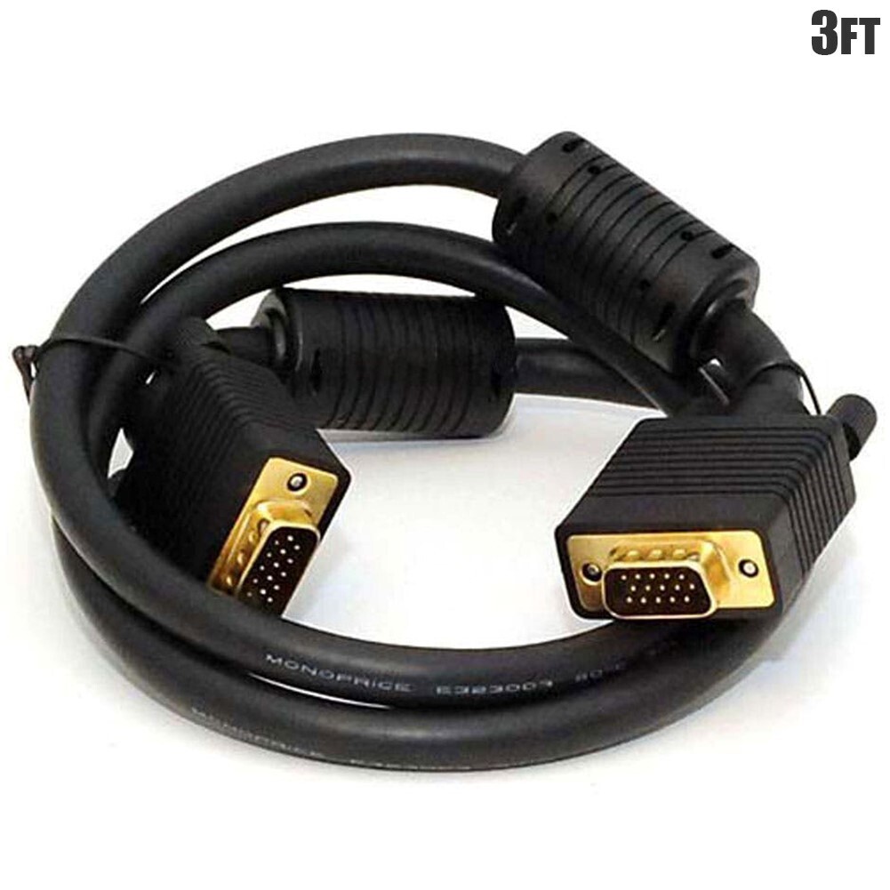 3FT VGA SVGA Male to Male PC Laptop Monitor Video Cable Gold Ferrite Cores