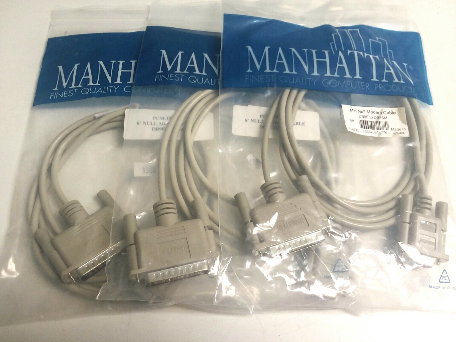 Manhattan Null Modem Data Cable 6' Ft Molded DB9 Fem / DB25 Male (Lot of 3)