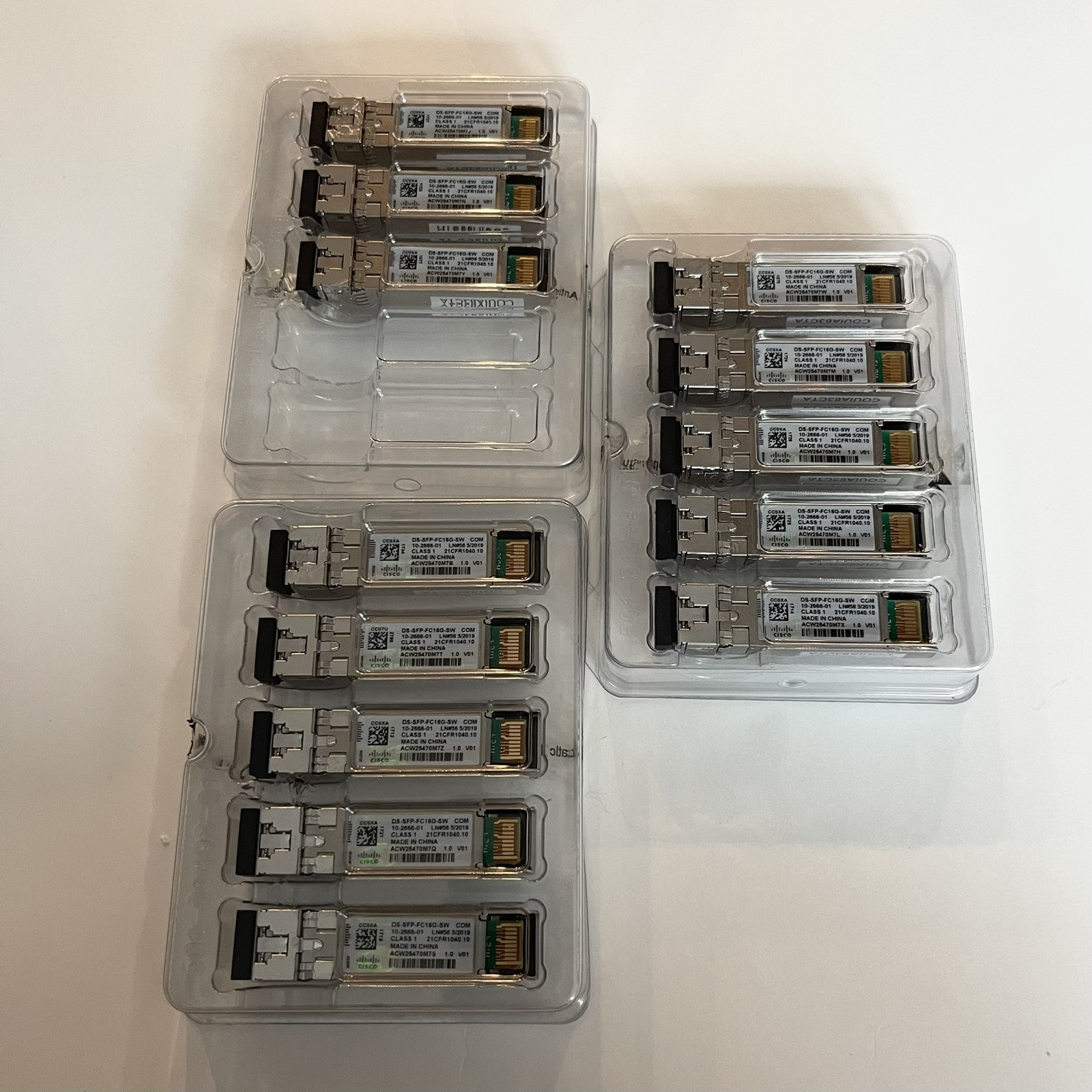 NEW LOT of 13 Cisco DS-SFP-FC16G-SW / 10-2666-01 Transceivers with Hologram