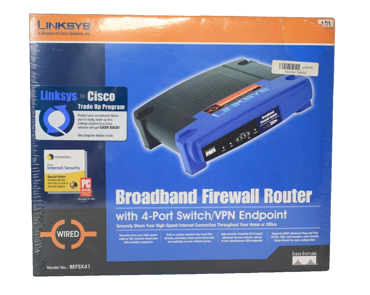 Broadband Firewall Router With 4-Port Switch/VPN Endpoint Linksys Sealed NIB