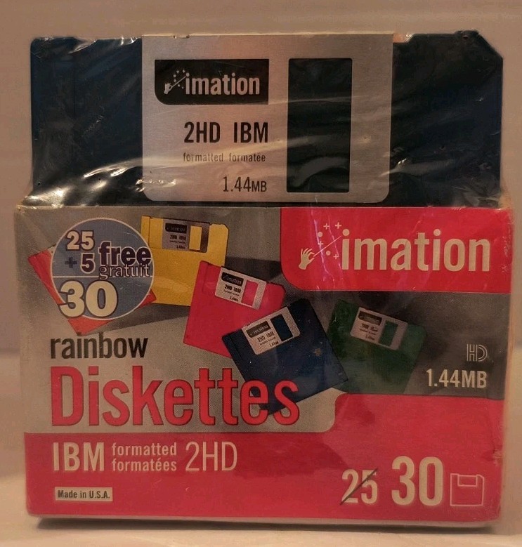 NIB Imation Rainbow Diskettes 3.5" 2HD 1.44MB 30-Pack IBM Formatted Sealed Vtg