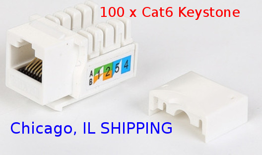 100 x CAT6 Keystone Jack White Ethernet 110 Punch Down 8P8P RJ45