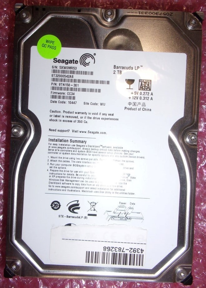 Seagate ST32000542AS 9TN158-301 Hard Drive 3.5" 2TB SATA