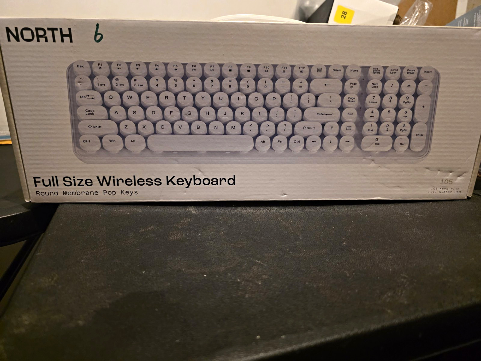 NORTH Full Size Wireless Membrane Keyboard 2.4GHz Round Keys White QWERTY