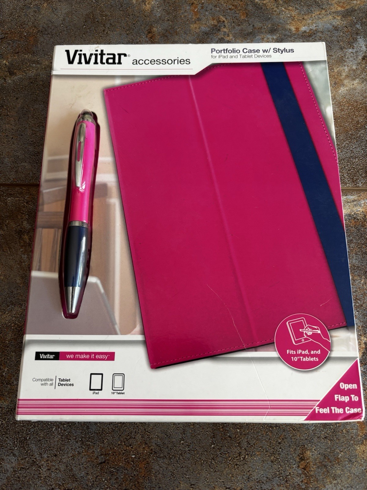 Vivitar Accessories Portfolio Case For iPad Or 10” Tablet w/2-in-1 Stylus Pink