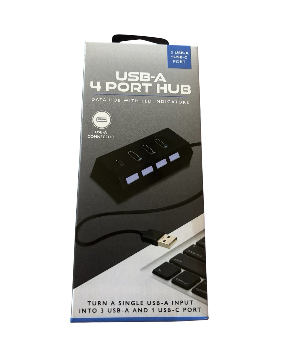 Electronic Necessities USB-A 4-Port Hub 3x USB-A + USB-C LED Plug & Play