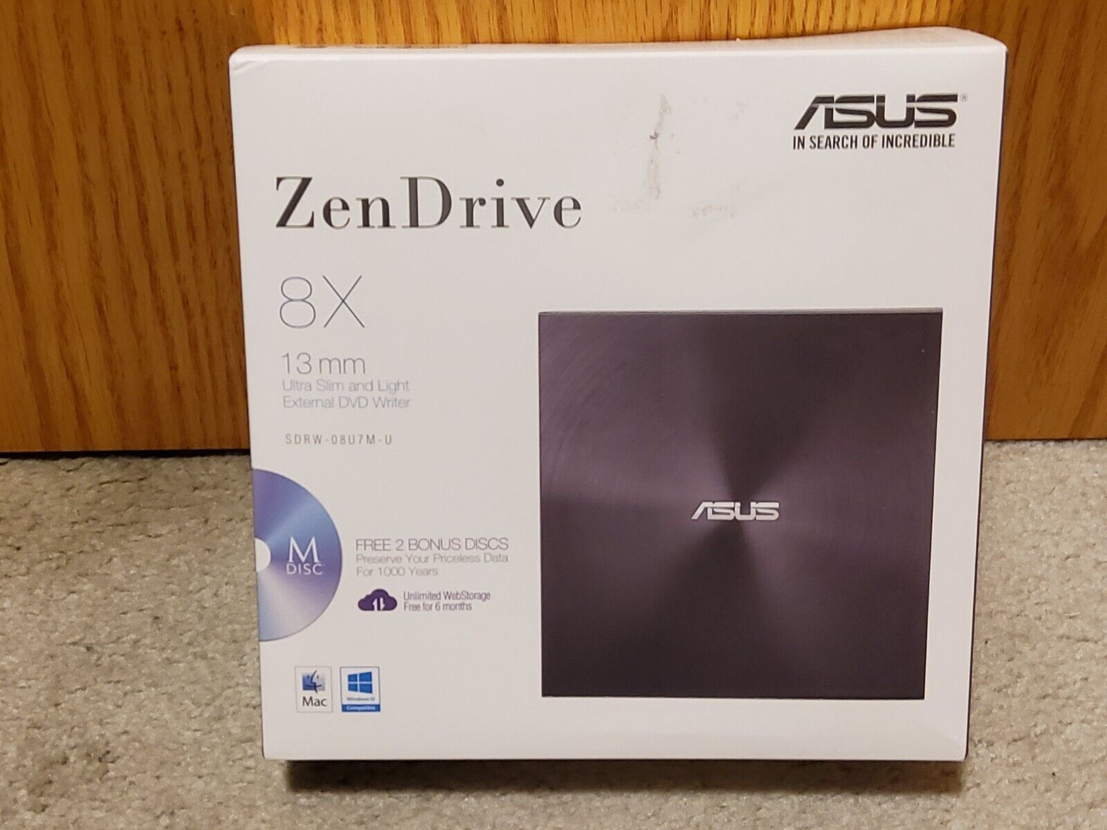 Asus ZenDrive 8X, 13mm Ultra Slim and Light External DVD Writer, SDRW-08U7M-U