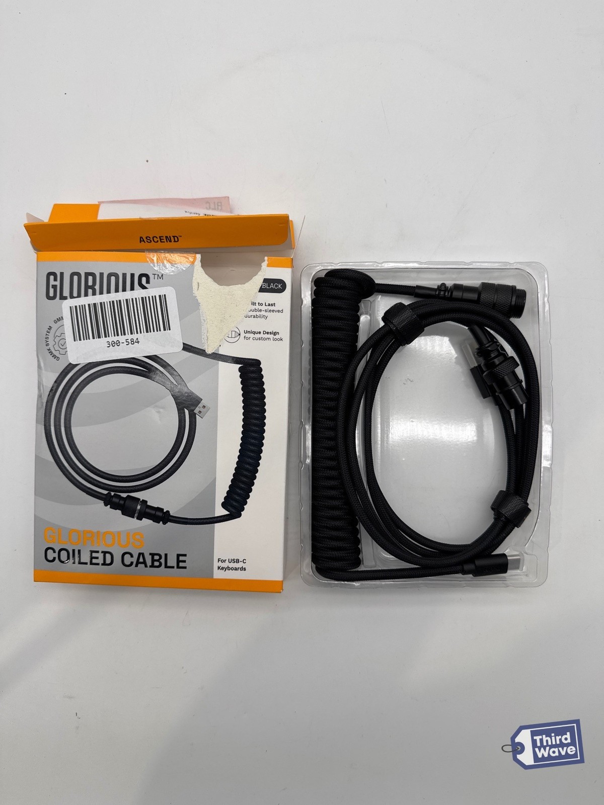 GLORIOUS Coiled Keyboard Cable USB-C to USB-A Artisan Braided 4.5ft Black