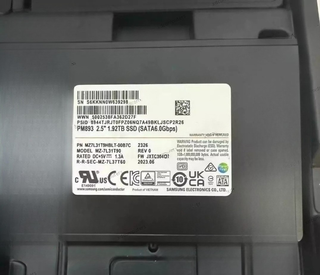 Samsung PM893 1.92TB SSD 2.5" SATA 6Gbps MZ-7L31T90 MZ7L31T9HBLT-00B7C-