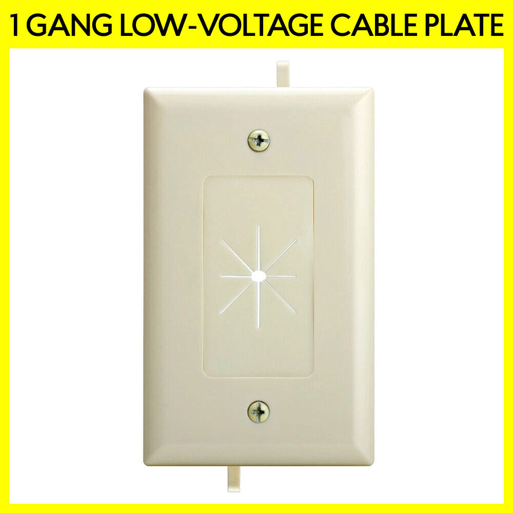 Single 1 Gang Low-Voltage Wall Plate with Flexible Cable Opening Lite Almond